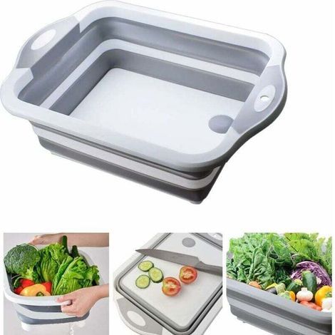 pair Planche à Découper Pliable 3 en 1 Panier à Multifonction Panier de Drainage pour Les Cuisines,Les Voyages,Le Camping(Gris)-Fei Yu (1/2)