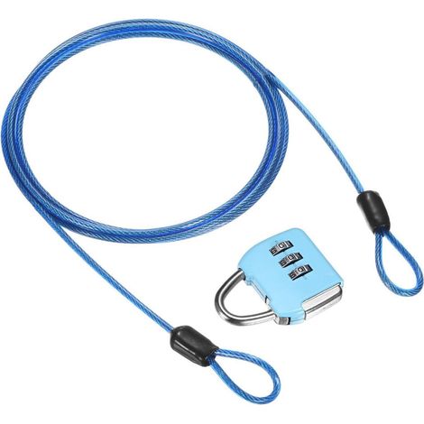 Sicherheitskabel mit 3-stelligem Zahlenschloss, 2m, blau