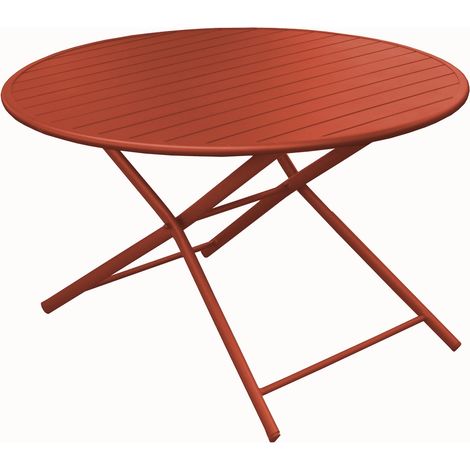 PROLOISIRS Guéridon pliant en aluminium - GLOBE Ø 120 - Plateau rond à lattes - Hauteur 74 cm - Coloris terra