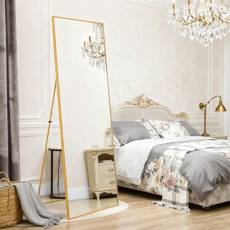 Specchio da terra POCKETPOP 177 x 77 cm - Cornice dorata in lega di alluminio, vetro temperato