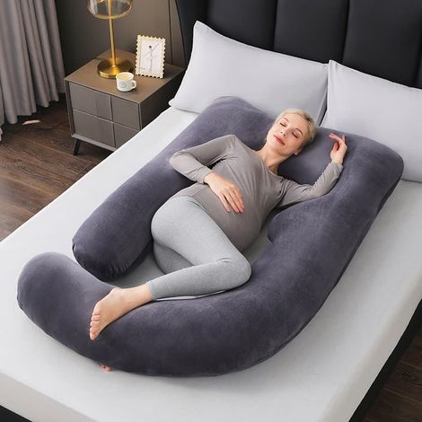 Coussin de grossesse - Coussin de corps / Coussin pour femmes enceintes - 155 x 75 x 60 cm Gris foncé-AquaForge (1/5)
