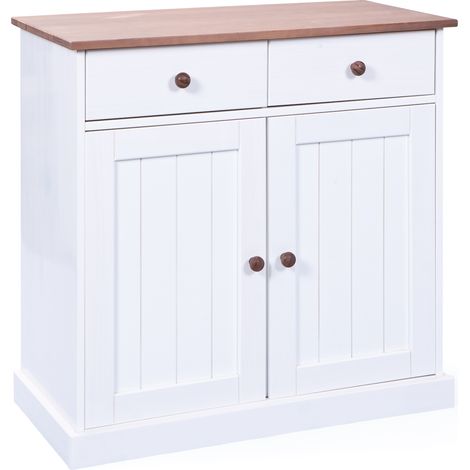 Wright Buffet 2 portes, 2 tiroirs, blanc, marron.