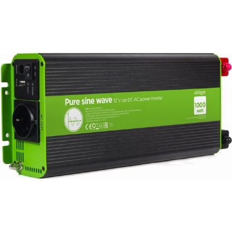 EnerGenie EG-PWC-PS1000-01 adattatore e inverter de Auto current 1000 W Nero, Verde