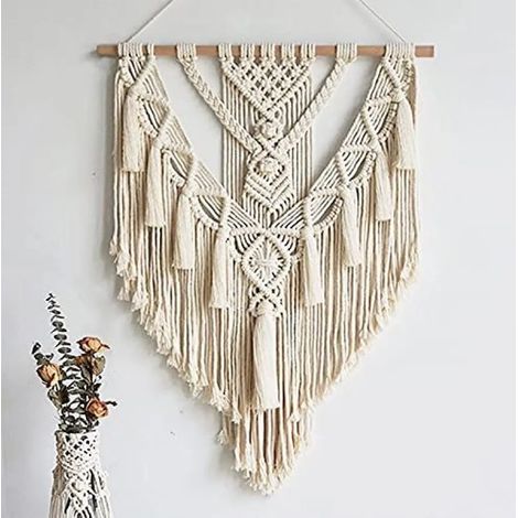 Tapisserie murale en macramé, décoration murale, style bohème chic, 55 cm x 70 cm (1/5)