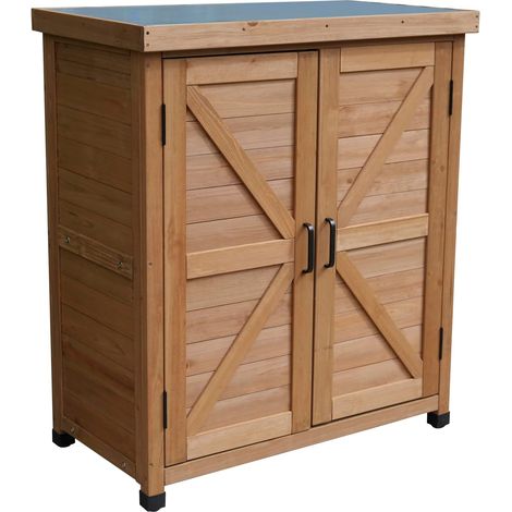 Armoire de jardin d'extérieur en bois - 80 x 45 x 93 cm - Gris - Imperméable - Pieds réglables en hauteur - 2 portes - 2 étagères - Orange (1/5)