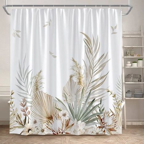 Rideau de douche à motif de feuilles d'eucalyptus, feuillage d'automne brun aquarelle, rideau de salle de bain moderne, tissu polyester, décoration intérieure pour salle de bain, 180 x 200 cm - 70 x 7