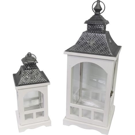 Lanterna legno metallo 1-2 bianco argento quadro cm22x22h59