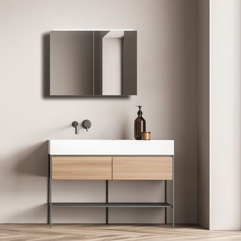 Talos Mirage Badspiegel 70 x 50 cm - Badezimmerspiegel mit LED Beleuchtung in neutralweiß -Spiegelschrank - silber