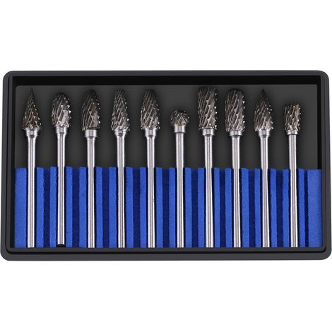 10-teiliges Set aus Wolframkarbid-Rotationsfräsern, 3 mm Schaft, 6 mm Schneidkopfdurchmesser, Gravierwerkzeug (Doppelschnitt) (1/5)