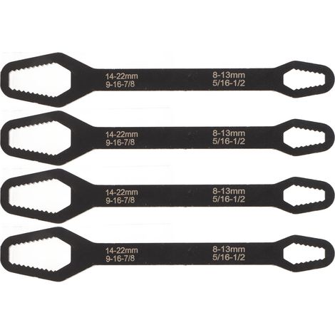 Clés auto-serrantes (lot de 4) : 8 à 13 mm et 14 à 22 mm, acier 60 HRC, double extrémité, 23 cm (9,1 po), universelles, pour usage domestique et industriel, noires. (1/5)
