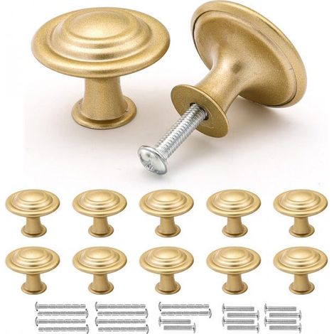 Boutons de Meuble Or Mat, Poignée Meuble Vintage, 10 Pièces Boutons de Tiroir en Alliage de Zinc, 30mm Boutons de Portes pour Placards Commode Armoire (1/5)