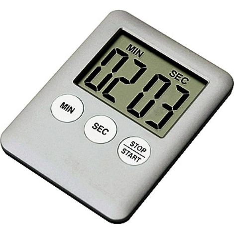Minuteur de cuisine carré fin à écran LCD avec compte à rebours et alarme magnétique argenté (1/3)
