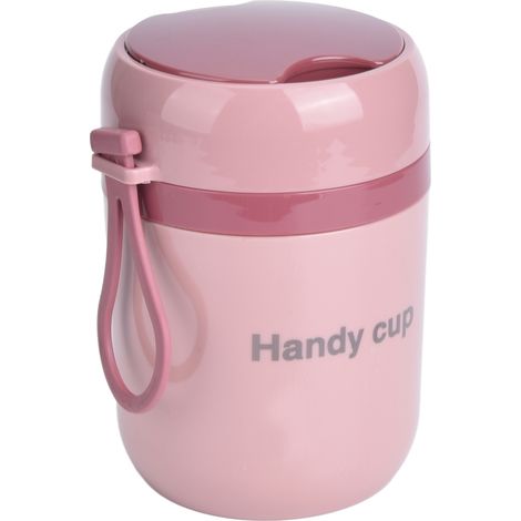 Boîte à soupe isotherme 500 ml, double compartiment anti-brûlure, avec cuillère pliable, rose nordique, idéale pour le bureau et l'école. (1/5)