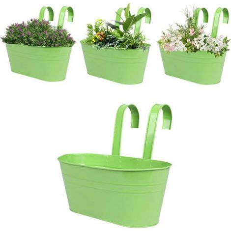 Pots de fleurs à suspendre en métal pour clôture, plantes d'extérieur avec trous de drainage et crochets (vert, 1 pièce) (1/5)