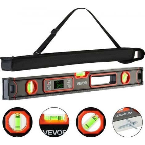 Nivel Digital de Aluminio 600 mm, Nivel Electrónico Magnético con Burbujas de 0°/45°/90°, Pantalla LED Retroiluminada, 4 Unidades de Medida, Bolsa para Construcción Bricolaje Hogar Carpintería (1/5)
