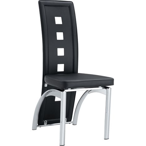 Ensemble table de salle à manger ronde en verre trempé 88 cm avec 4 chaises cuir régénéré noires, piètement métal argenté, style moderne pour petits espaces CHICFURN (1/5)