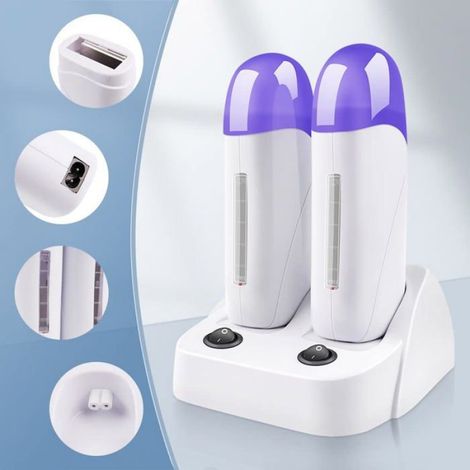 Chauffe-cire électrique Double rouleau épilatoire Machine chauffante à cire pour épilation sur chauffe-cire pour femmes et hommes