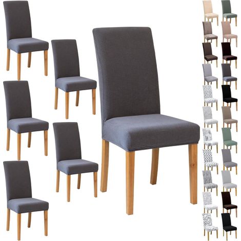 Housses de chaise Jacquard extensibles 4/6 pièces, doux et décoratif, bleu marine (1/5)