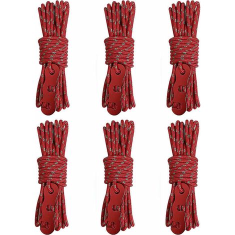 Cordes coupe-vent pour tente avec boucles et tendeurs réglables - Cordes coupe-vent réfléchissantes et phosphorescentes pour bâche de tente de camping (8 pièces) (1/5)