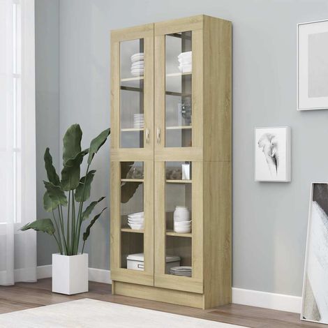 vidaXL Armoire vitrine Chêne sonoma 82,5x30,5x185 cm Bois ingénierie (1/5)