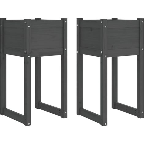 Vaso per fioriera aiuola rialzata piante fiori giardino terrazze set da 2 40 x 40 x 81 cm legno massello di pino grigio 020038971