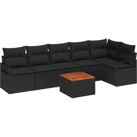 Garden Sofa Set with Storage 7 pcs Black Poly Rattan vidaXL