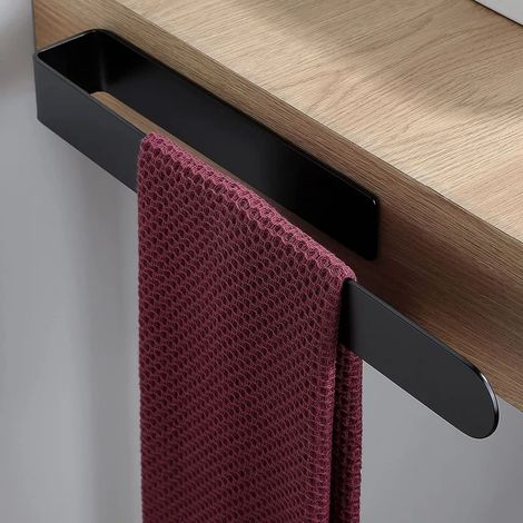 Porte-serviettes noir - Installation sans perçage, convient pour la salle de bain ou la cuisine, anneaux porte-serviettes en acier inoxydable. (1/4)