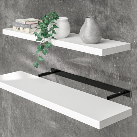 CASARIA® Floating Shelves Including Bracket  Wall Shelving Living Room Kitchen Bedroom Office  38mm Thick  Hidden Wall Fixing  15kg Capacity MDF  90cm White