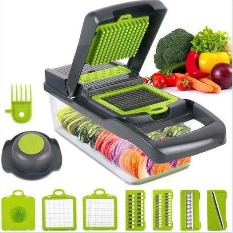 Tagliaverdure multifunzione da 40 cm con contenitore, taglia patate, taglia cipolle, affettatrice per verdure con cestello scolapasta e contenitore - (1/3)