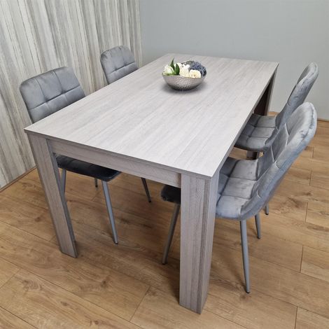 Dining Table and 4 Chairs Grey 4  Grey Velvet Chairs Wood Dining Set Furniture (1/5)