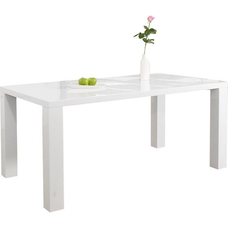 Table de salle à manger 8-10 personnes en MDF blanc brillant 200 x 100 x 76 cm - PANGIVO (1/3)