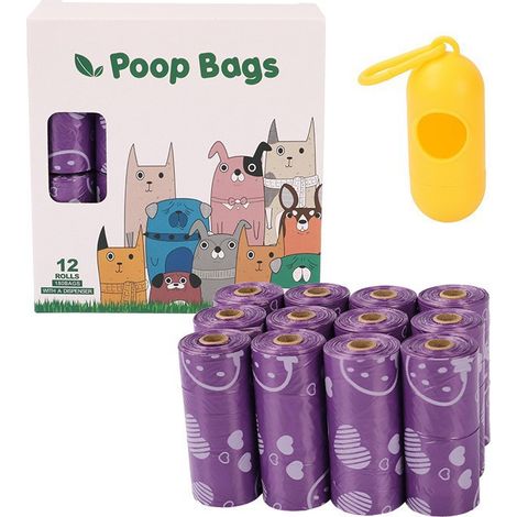 Rouleaux de sacs à crottes - Sacs à déchets pour animaux fraise rose 9x13 pouces avec distributeur, Éco-responsables, parfumés, étanches, plastique épais pour chiens et chiots (1/4)