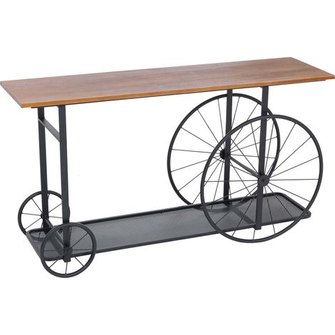 Konsolentisch HHG-983, Telefontisch Tisch, Reifen Industrial Retro Holz 81x150x40cm braun Metall schwarz (1/5)