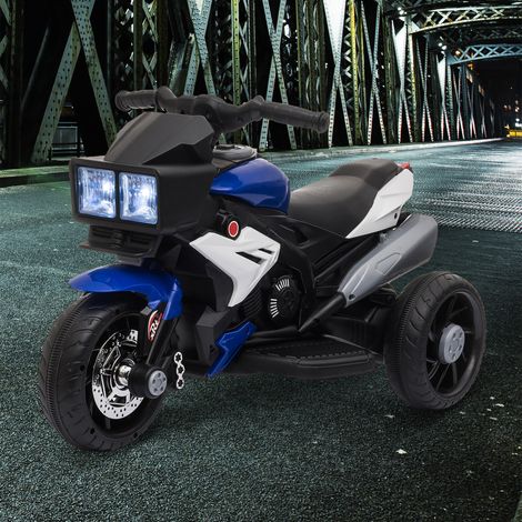 Moto eléctrica para niños de 3 a 5 años, 6 V (máx. 25 kg), velocidad 3 km/h, patinete eléctrico para niños con 3 ruedas, luces y sonidos, azul y negro, 86 x 42 x 52 cm.