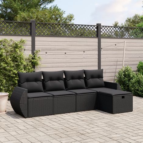 Set Divani da Giardino 5 pz con Cuscini in Polyrattan Nero vidaXL (1/4)