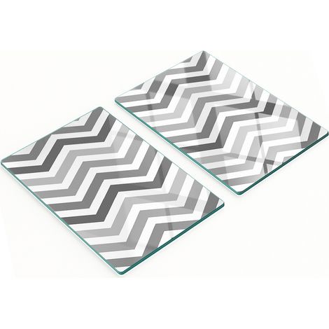 Juego de dos tablas de cocina decorativas de cristal gris con dise帽o en zigzag, 2x40x52 cm.