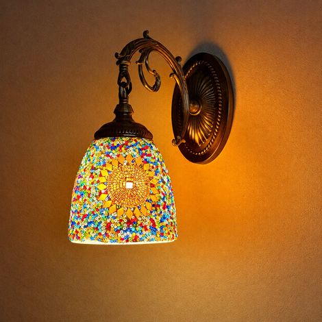 Applique Murale Rétro LED Style Ethnique Abat-Jour Verre Orange Modèle Filaire 23 × 23 × 25 cm 1,8 kg – Livraison gratuite