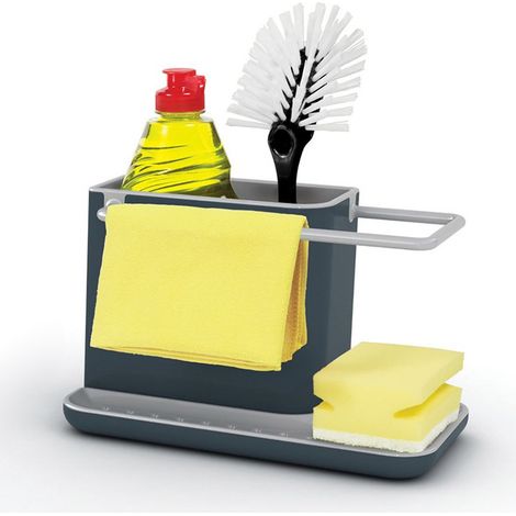 APEX Organisateur d'évier pour vaisselle, éponges, brosses et torchons, grand modèle, gris (1/5)