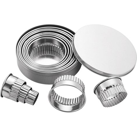 12-teiliges Set geriffelter runder Ausstechformen mit Aufbewahrungsbox, Weihnachtsplätzchen-Ausstechformen-Set