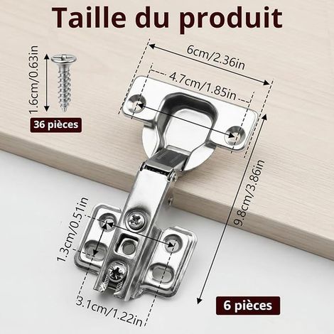 Charnières 110° pour Porte de Placard et Cuisine Acier Laminé à Froid avec Vis pour Armoires (1/3)