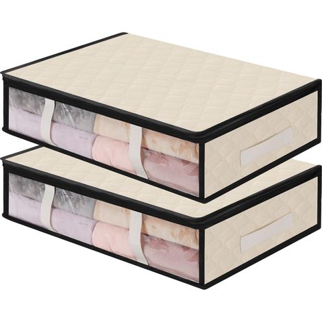 Sac de rangement sous lit, lot de 2 - Organisateur pliable grande capacité avec fenêtre transparente, poignées renforcées et fermeture à glissière, en non-tissé