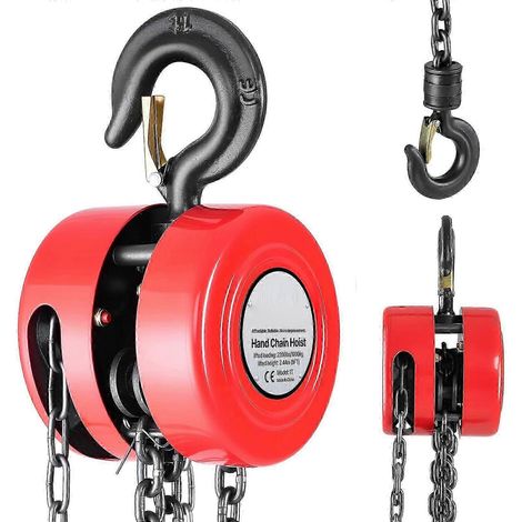 Palan à chaîne manuel, capacité 1 tonne, palan à chaîne manuel avec chaîne galvanisée G70 améliorée, hauteur de levage 2,44 m, rouge (1/4)