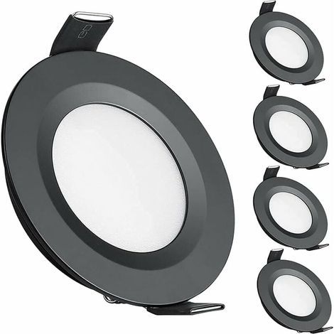 x 12V LED-Einbaustrahler, 58-65mm Loch, 3W, 3200K, Einbaudeckenleuchten für Wohnmobil, Boot, Wohnwagen, Transporter, Yacht, Warmweiß (Schwarz) (1/5)