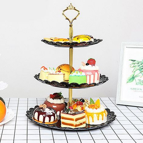 Présentoir à cupcakes à 3 étages, 35 cm de hauteur, gain de place, léger, tour de présentation pour desserts idéale pour les fêtes et festivals, noir (1/5)