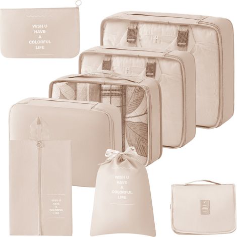 pezzi di organizer da viaggio per bagagli, vestiti, scarpe, cosmetici (beige)