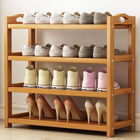 Étagère à chaussures multicouche en bambou épais, grande capacité, durable, 4 niveaux, 60 cm de long, pour chambre ou dortoir (1/5)