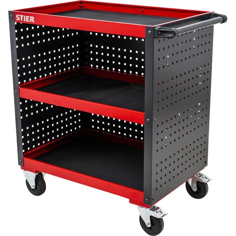STIER Servicewagen, Werkstattwagen, mit Lochplattenverkleidung, HxBxT 960x810x543 mm, mit Rollen, drei Etagen (1/5)