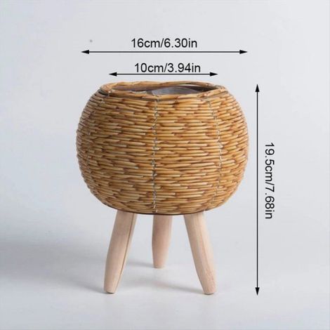 JardinièRes à Fleurs TisséEs en Rotin Imitation Vintage, Panier de Rangement Fait à la Main avec Pieds en Bois, Support pour Pot de (1/5)