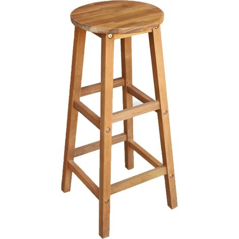 Conjunto de dos taburetes de bar de diseño asiento de silla en madera maciza de acacia 1202064