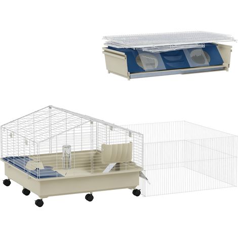 Kleintierkäfig, Balkon, Rampe, Futtertrog, Wasserflasche, 2-Ebenen-Design, Weiß